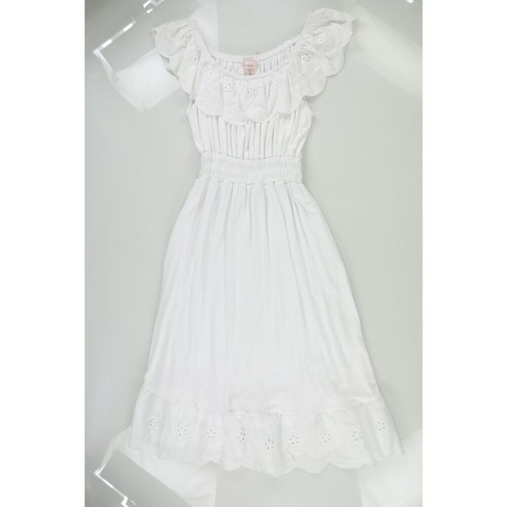 Pink & Violet Womens Eyelet Off Shoulder Midi Dress, White, S, DM